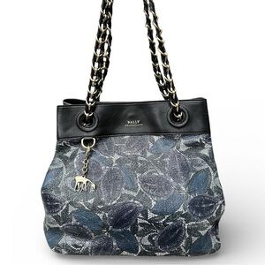 Bally Italy, Chain Strap Floral Tote, Suede Lined with Goat Charm